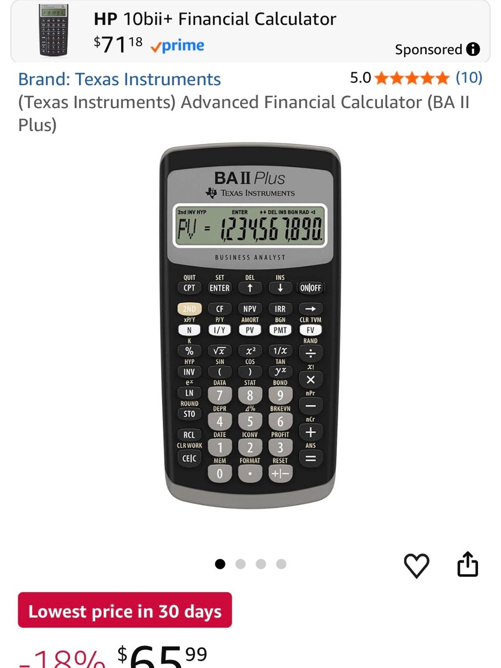 Texas Instruments BA II Plus Financial Calculator - Picture 3 of 5
